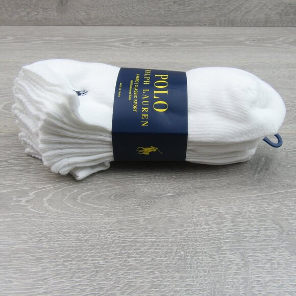 Polo Ralph Lauren Classic Sport Half Low Socks Mens Size 6-13 White (6-Pack) NEW - Picture 7 of 11